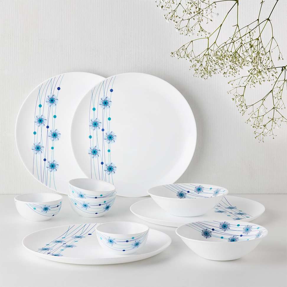 Larah by Borosil Lark Fluted Opalware Dinner Set, 19 Pieces