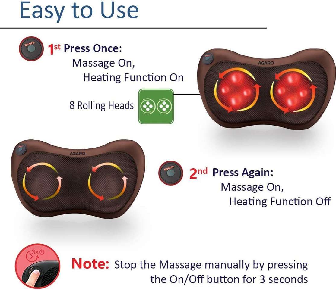 AGARO Joy 20-Watts Shiatsu Pillow Massager - Image 3