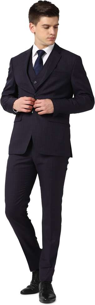 Peter England Single Breasted Checkered Men Suit