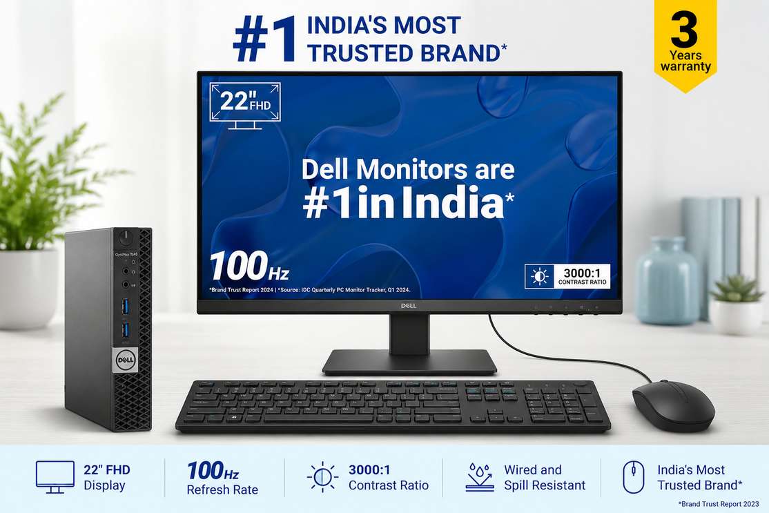 Dell All‑in‑One PC (6th Gen i5, 8 GB RAM, 256 GB SSD, 22‑inch Full HD IPS, Windows 11 + Office) – 63 % Price Drop
