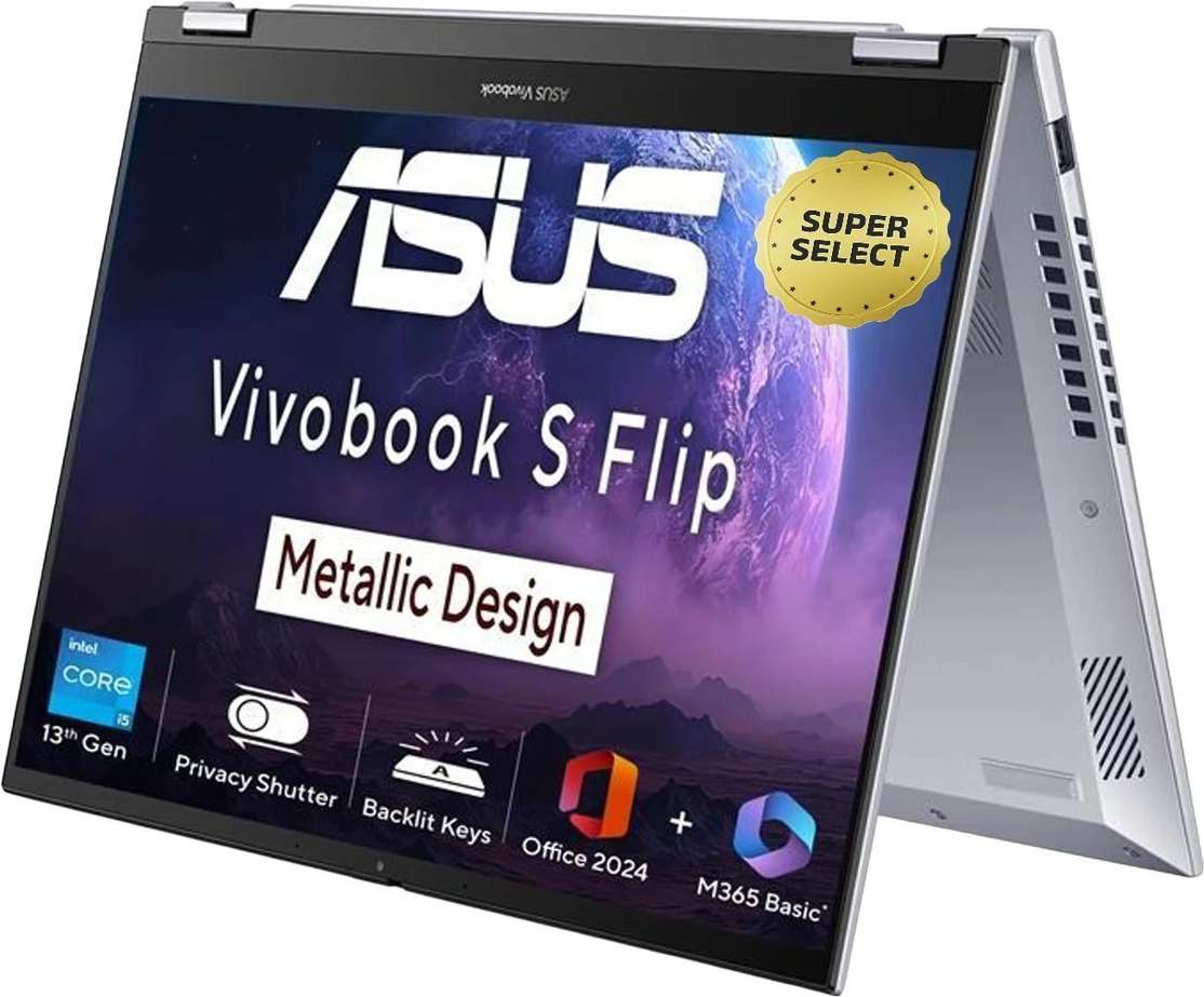 Asus Vivobook S14 Flip 2025 – Transparent Silver 2‑in‑1 Laptop with i5 13th Gen, 16 GB RAM, 512 GB SSD at ₹655