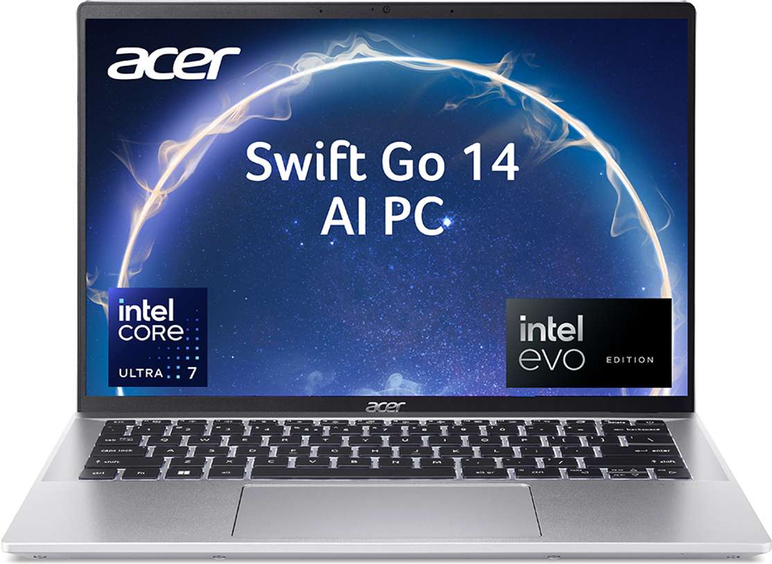 Acer Swift Go 14 Evo Powered AI PC – Intel Core Ultra 7, 16 GB RAM, 1 TB SSD – Thin & Light Laptop (Pure Silver)
