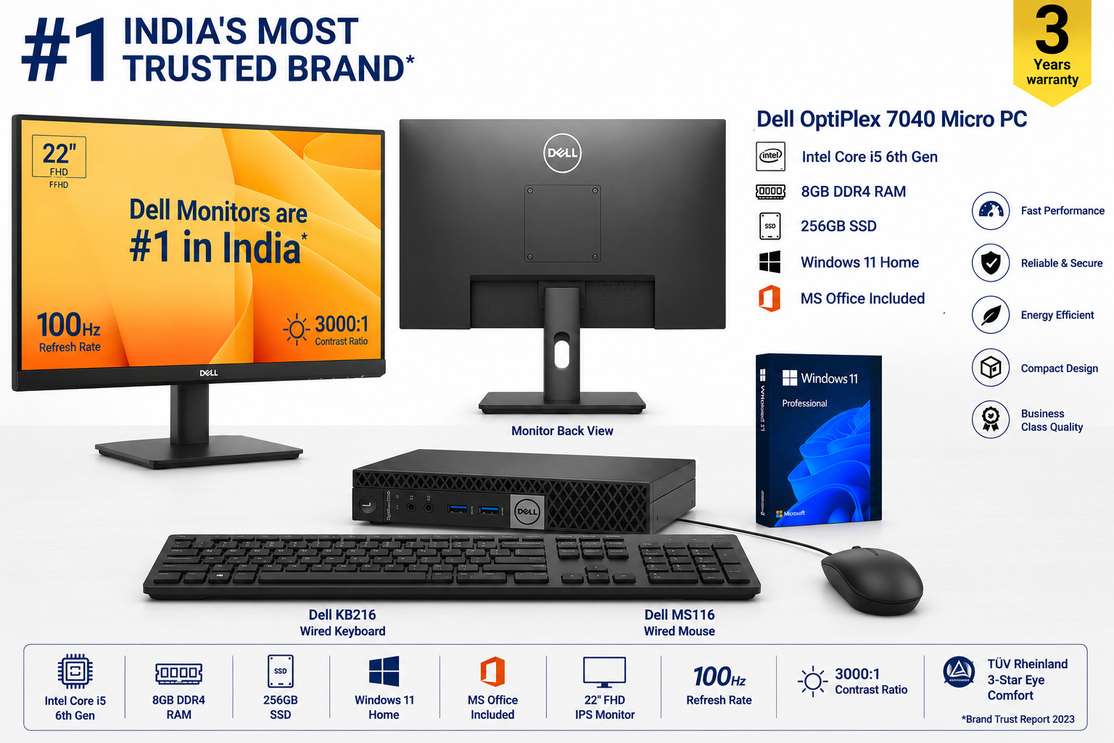 Dell Intel Core i5 8 GB 256 GB Windows 11 Assembled Desktop – 63% Off, Includes 22‑inch Monitor