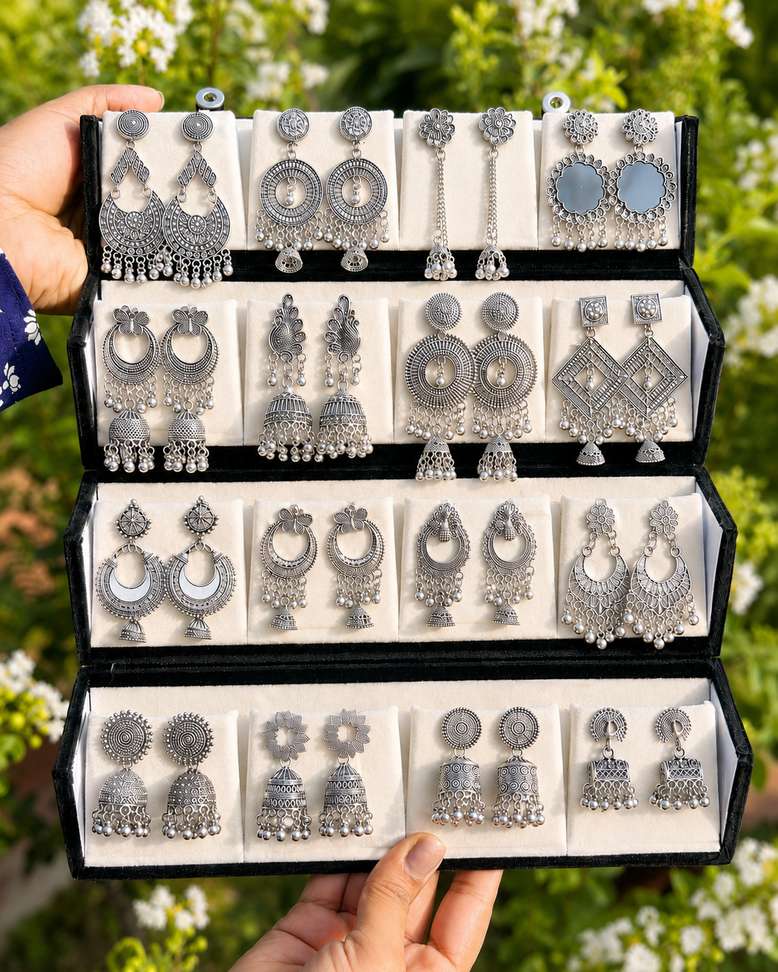 Shopsy UrbanKiwi 16 Pair Oxidized Jhumka Earring Set - Image 2
