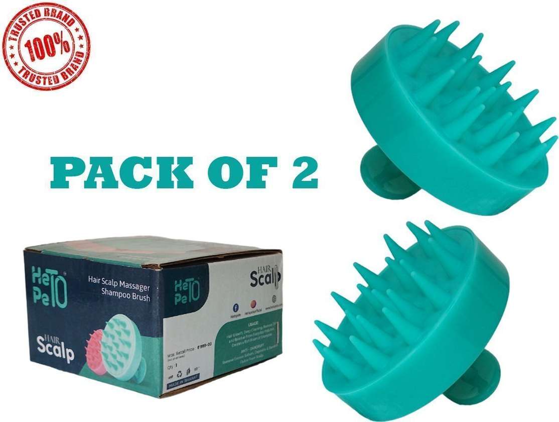Hetopeto Pack 2 Cyan Hair Scalp Massager Brush Soft Silicone Scrubber Growth Dandruff Care