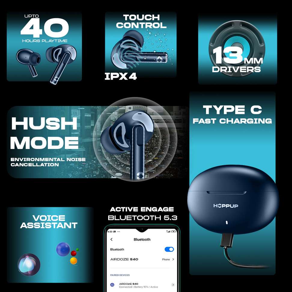 Shopsy HOPPUP S40 Earbuds 13MM Drivers 40H Playtime - Image 4