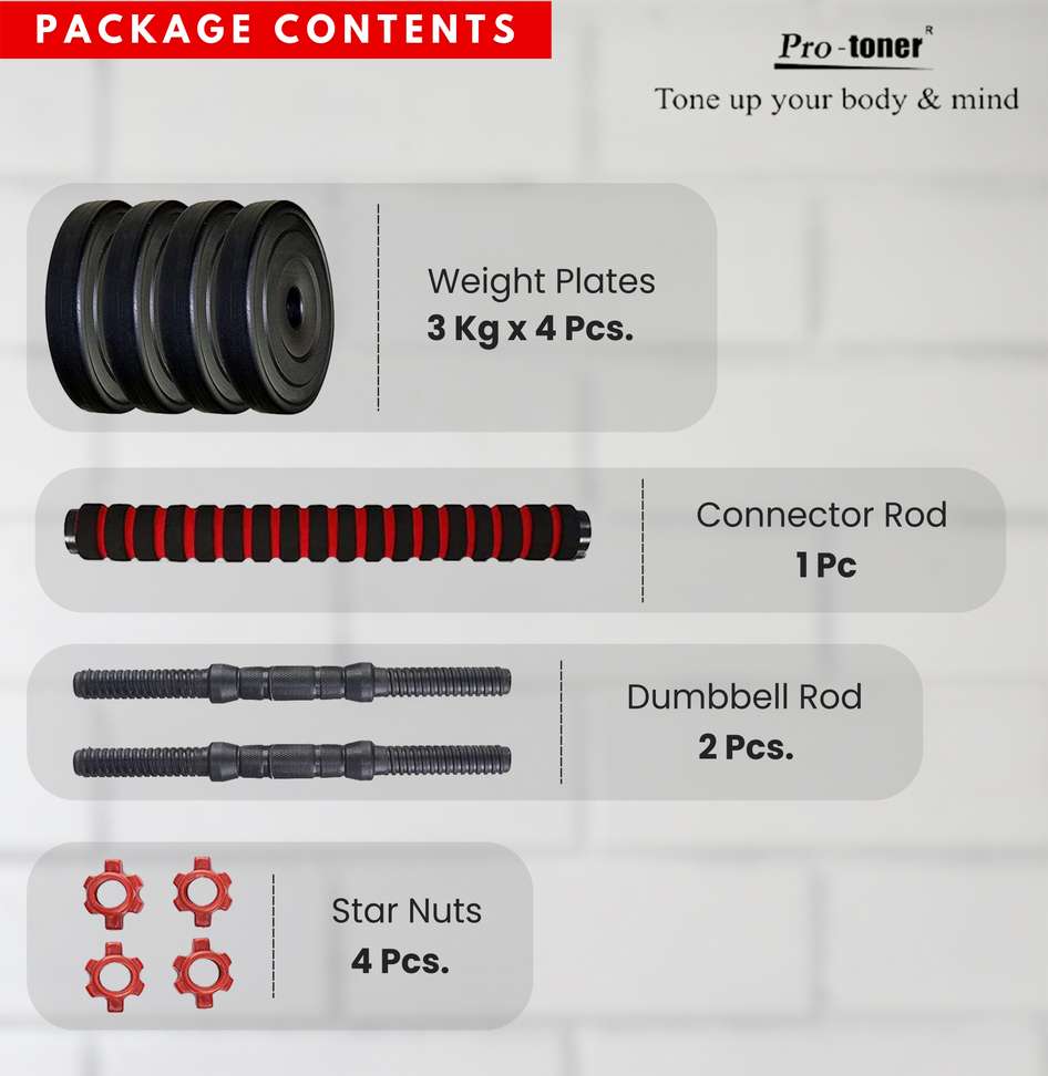 Shopsy Protoner 12 kg Home Gym Combo with 3 Feet Rod Set 3 kg - Image 3