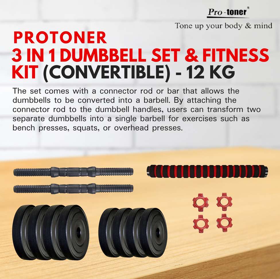 Shopsy Protoner 12 kg Home Gym Combo with 3 Feet Rod Set 3 kg - Image 4