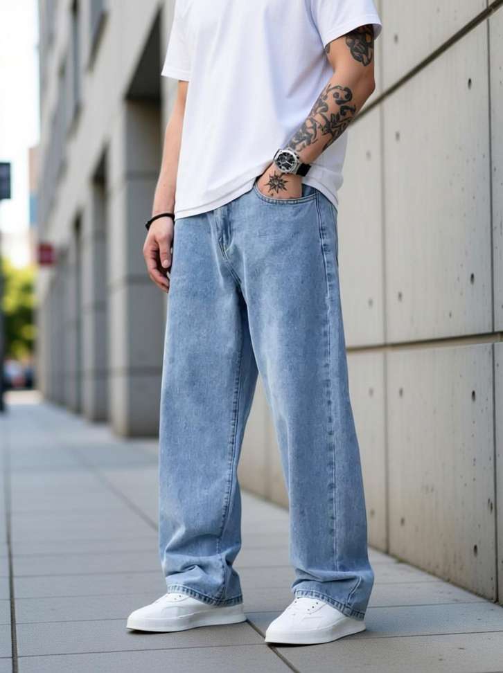 Meixn Loose Fit Men Light Blue Jeans