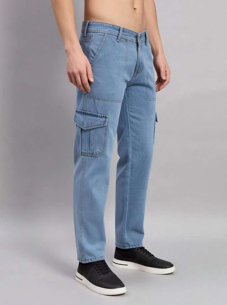 Denim Look Regular Men Light Blue Jeans