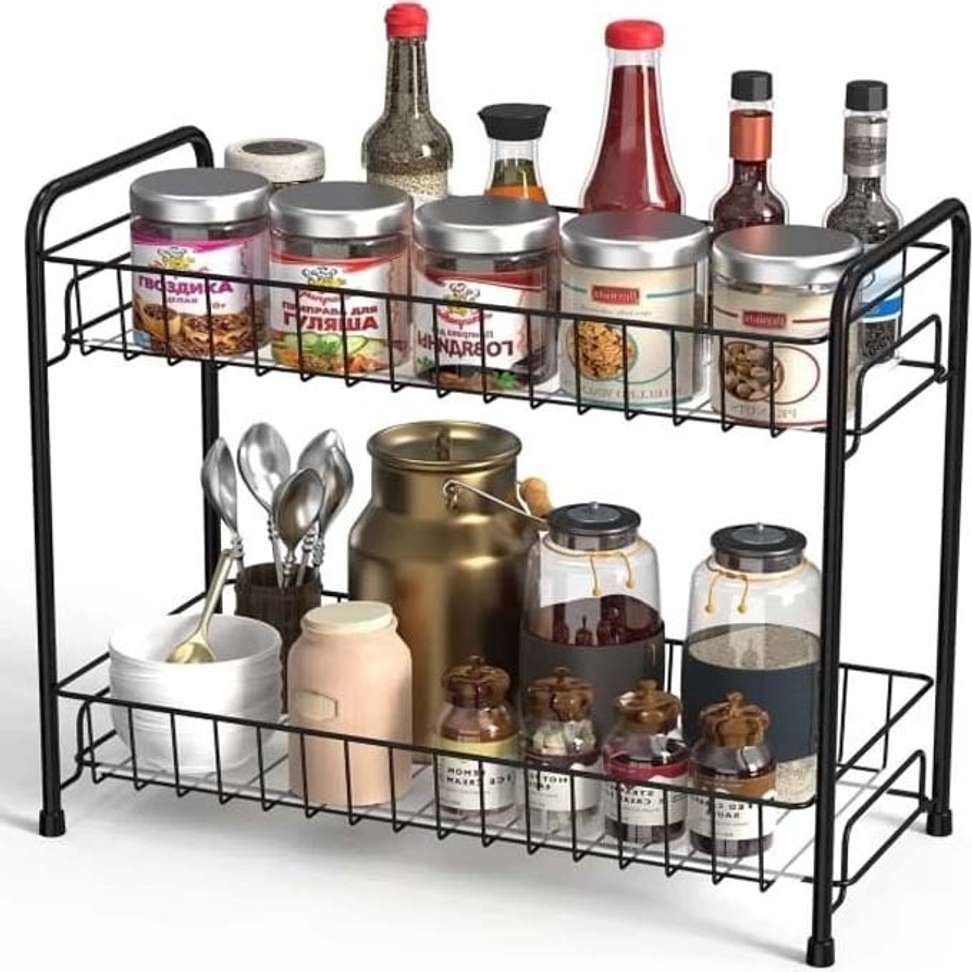 Manlu Manlu kitchen Spice Rack 2 Lyers Step Black Kitchen /Bathroom Storage ...