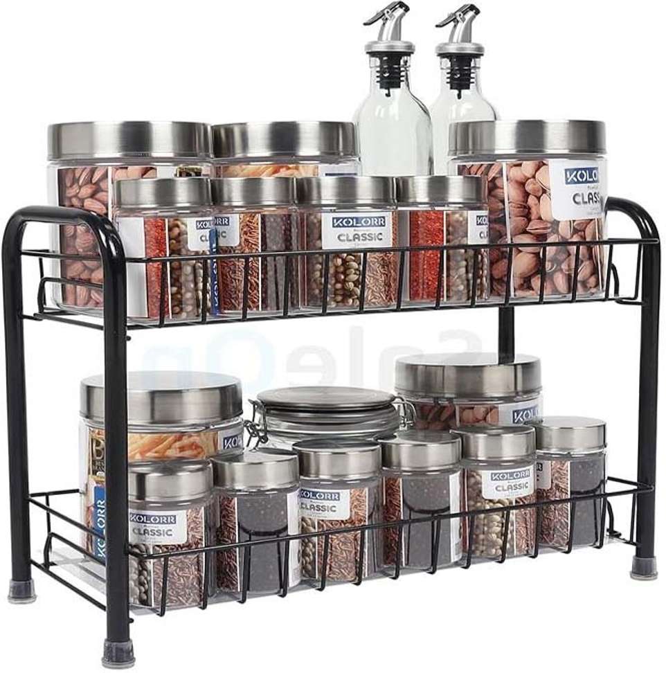 Manlu Manlu kitchen Spice Rack 2 Lyers Step Black Kitchen /Bathroom Storage ...