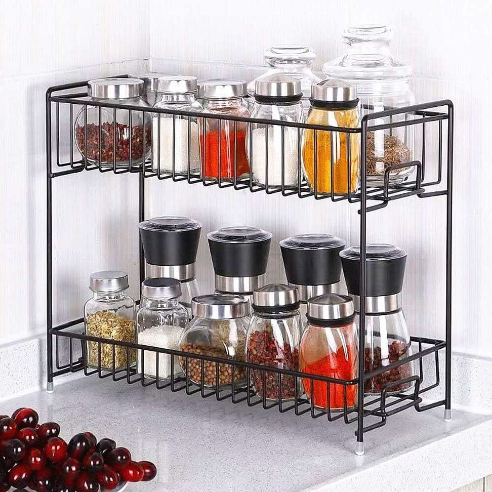 Multi Purpose Kitchen Spice Rack 2-Tier Foldable Stand for Kitchen ...