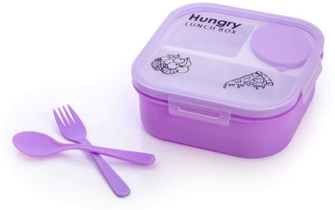KITNET Hungry Bento Lunch Box Leakproof, 4-Compartment Tiffin with Spoon & Fork ...