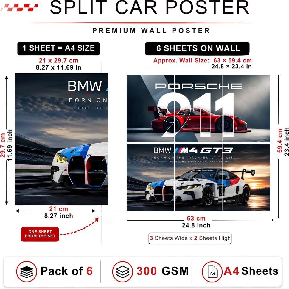 Shopsy Split Car Poster Pack of 6 A4 Sheets - Image 4