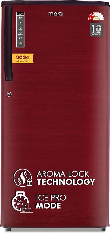 Marq Flipkart 183 L Direct Cool Single Door 2 Star Refrigerator Aroma Lock Technology Toughened Glass Shelves