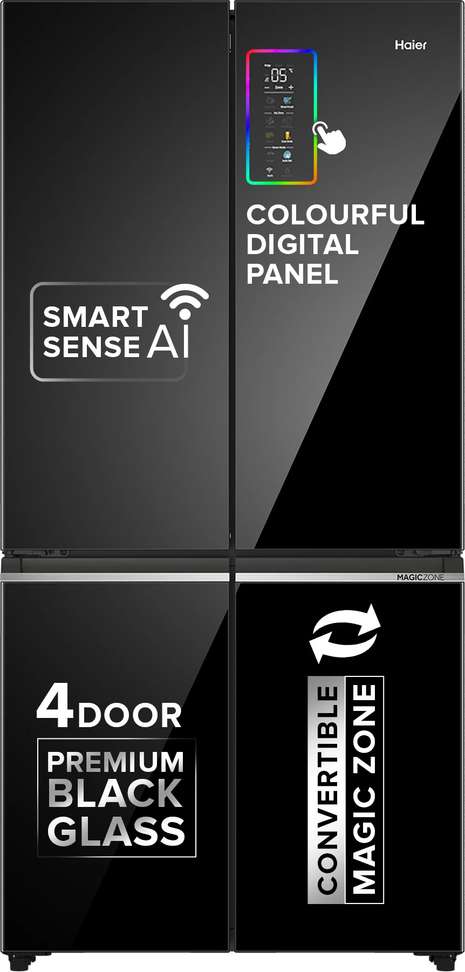 Haier 630 L Frost Free Side Convertible Refrigerator Lumiere 4Door Convertible Wi Fi Inverter Colourful Display Panel Motion Sensor My Zone Sun Lit Interior
