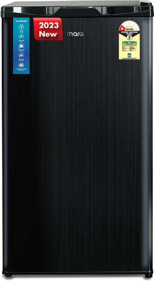 Marq Flipkart 90 L Direct Cool Single Door 1 Star Refrigerator Super Chill Zone Toughened Glass Shelves