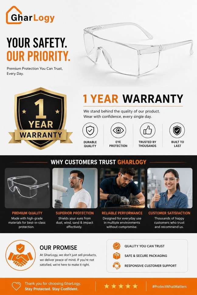GharLogy Premium Transparent Protective /Safety Goggles Combo for Men/women Blowtorch, Laboratory, Power Tool, Welding, Wood-working Safety Goggle Price in India - Buy GharLogy Premium Transparent Protective /Safety Goggles Combo for Men/women Blowtorch, Laboratory, Power Tool, Welding, Wood-working Safety Goggle online at Shopsy.in - Image 6