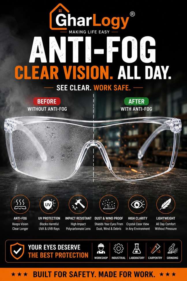 GharLogy Premium Transparent Protective /Safety Goggles Combo for Men/women Blowtorch, Laboratory, Power Tool, Welding, Wood-working Safety Goggle Price in India - Buy GharLogy Premium Transparent Protective /Safety Goggles Combo for Men/women Blowtorch, Laboratory, Power Tool, Welding, Wood-working Safety Goggle online at Shopsy.in - Image 4
