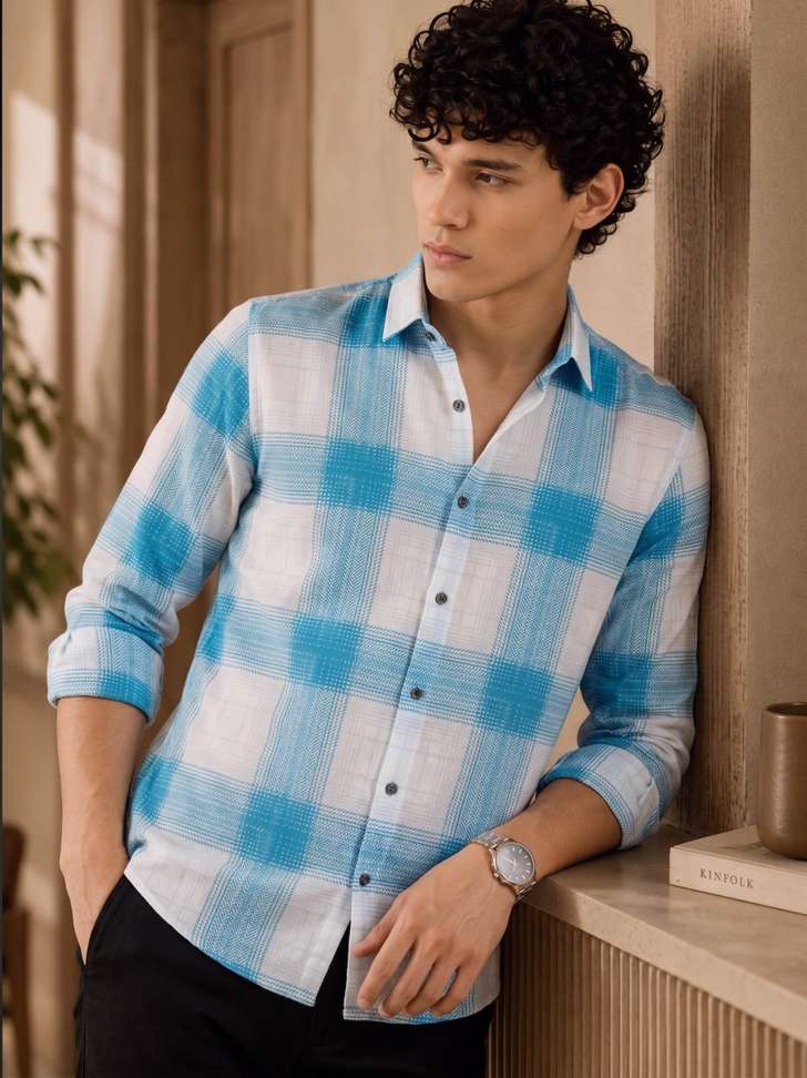 Shopsy ZONANZA Men Checkered Casual White, Blue Shirt - Image 6