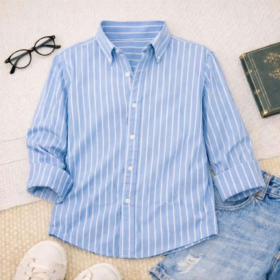 Shopsy THBROTHERS Boys Striped Light Blue Shirt - Image 2