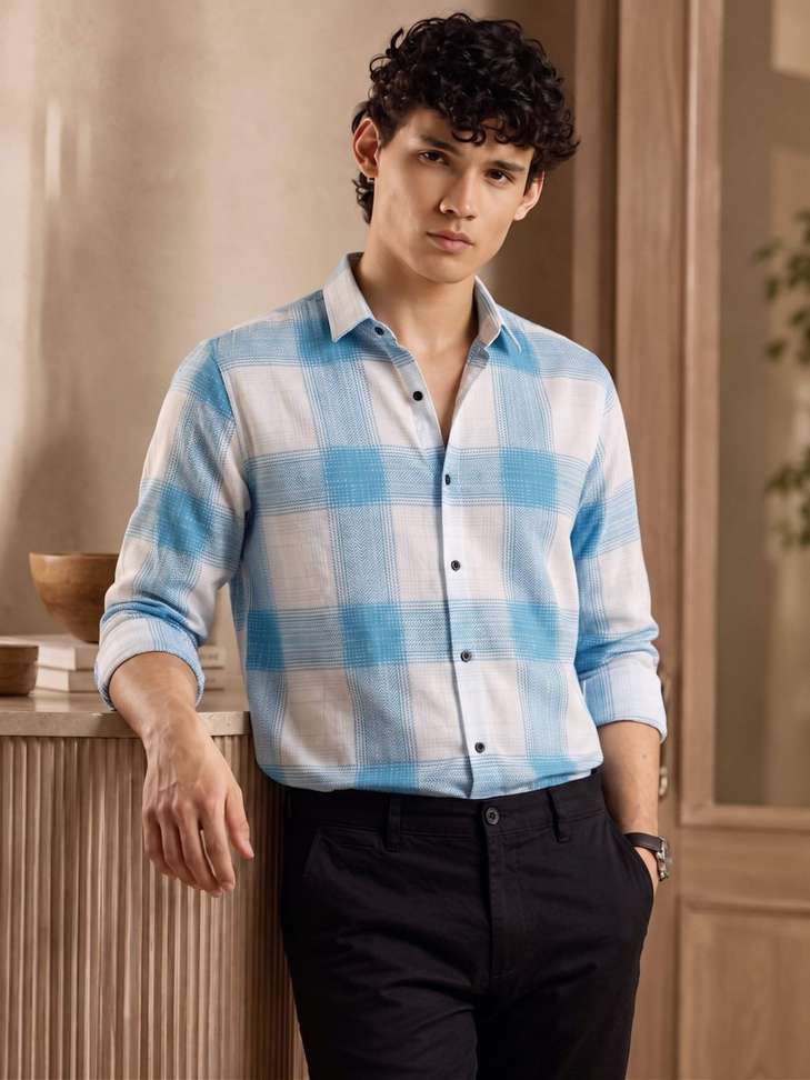 Shopsy ZONANZA Men Checkered Casual White, Blue Shirt - Image 5