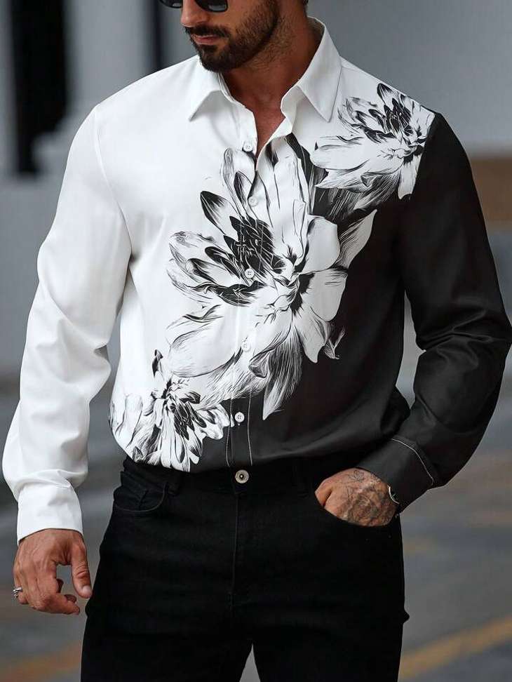 Shopsy fitoda fashion Men Self Design Casual Black, White Shirt - Image 5
