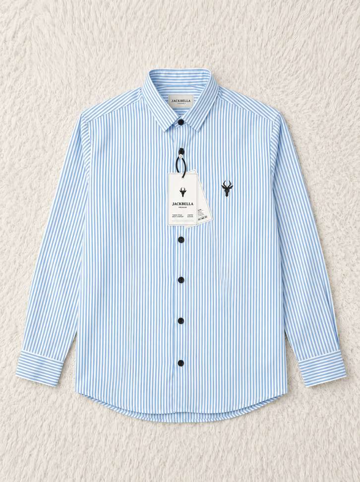 Shopsy JACKBELLA Men Striped Light Blue, White Shirt - Image 4