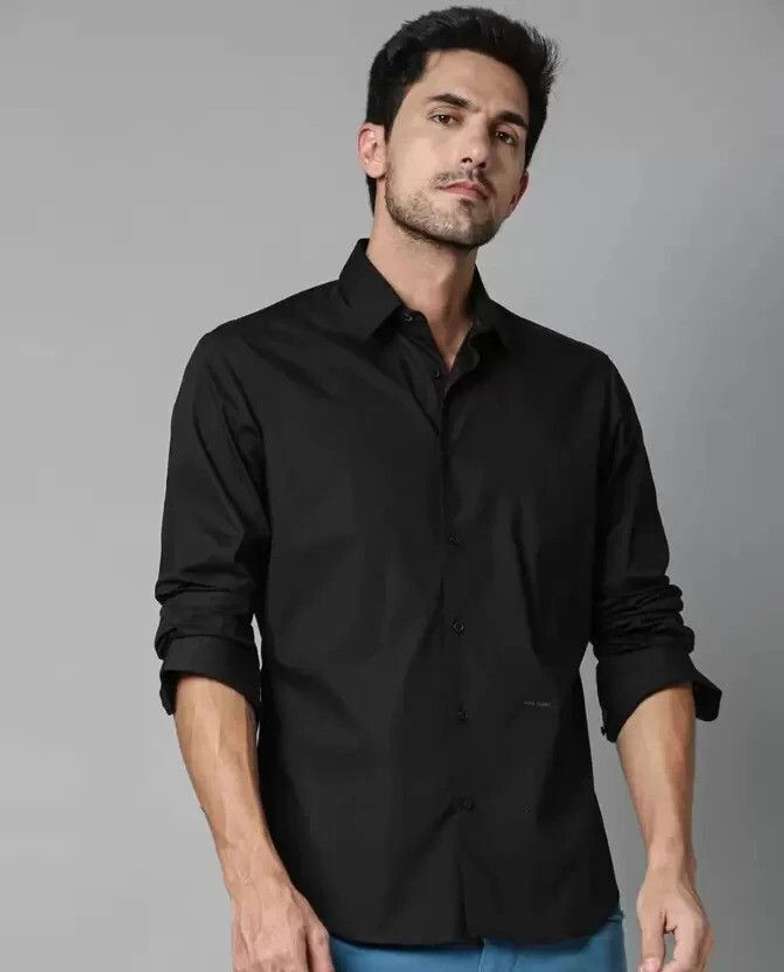 Clyver Men Solid Casual Black Shirt