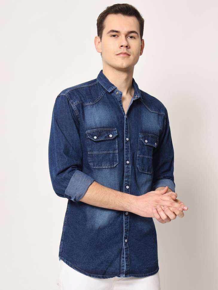 Double One Men Washed Casual Dark Blue Shirt – 72% OFF Deal Review & Lowest Price