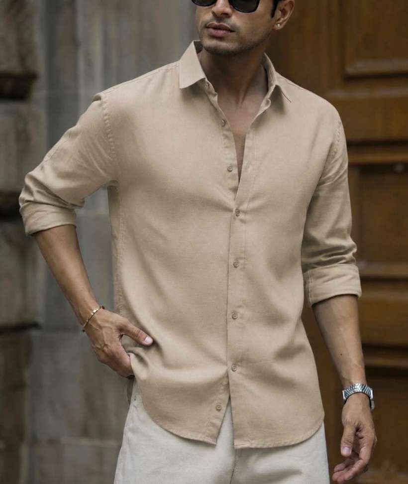 Shopsy JACKBELLA Men Solid Casual Beige Shirt - Image 4