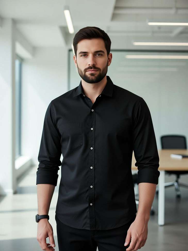 Closwif Men Solid Casual Black Shirt
