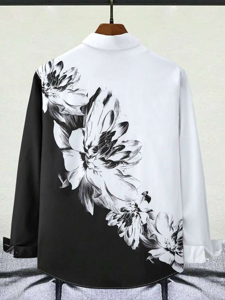 Shopsy fitoda fashion Men Self Design Casual Black, White Shirt - Image 3