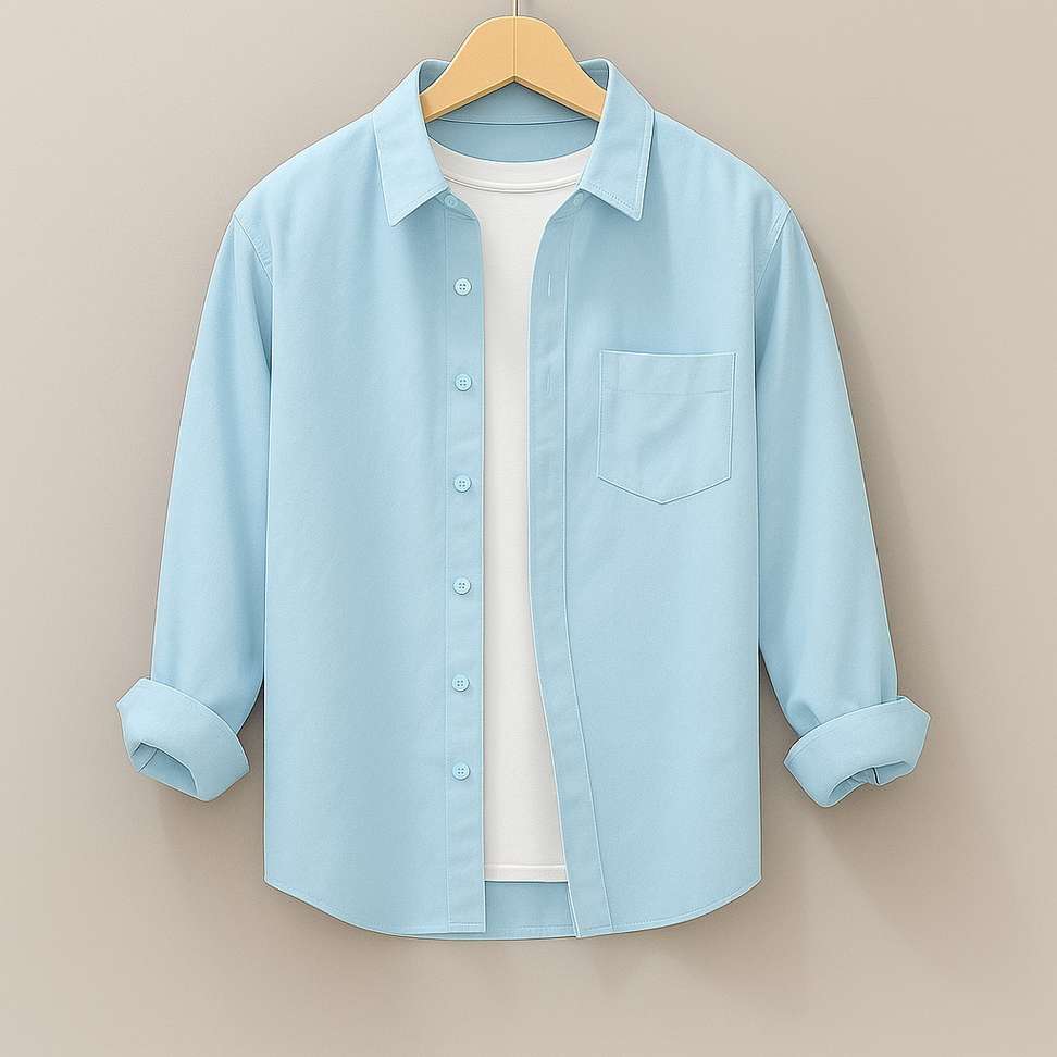 Noteto Men Solid Casual Light Blue Shirt