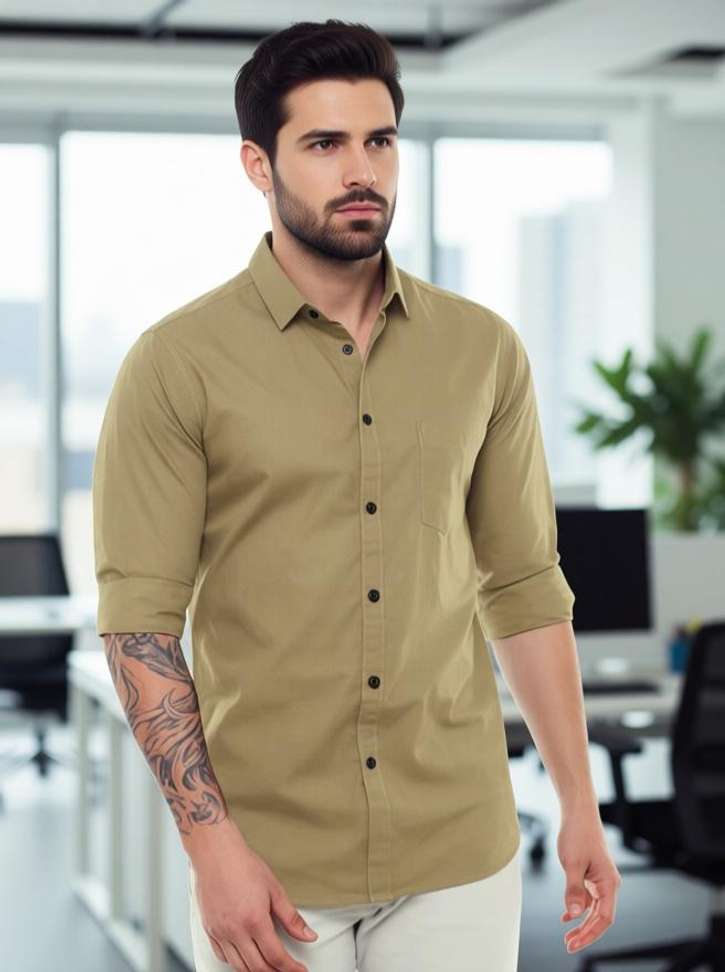 Blazstar Men Solid Formal Khaki Shirt