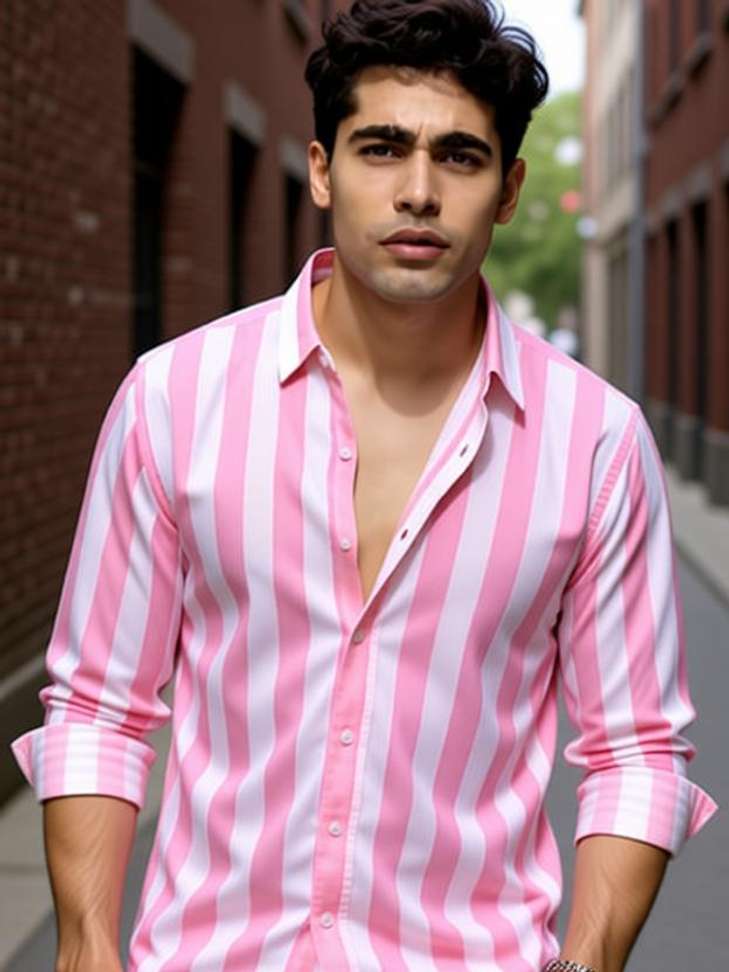Srgi Men Striped Casual Pink Shirt