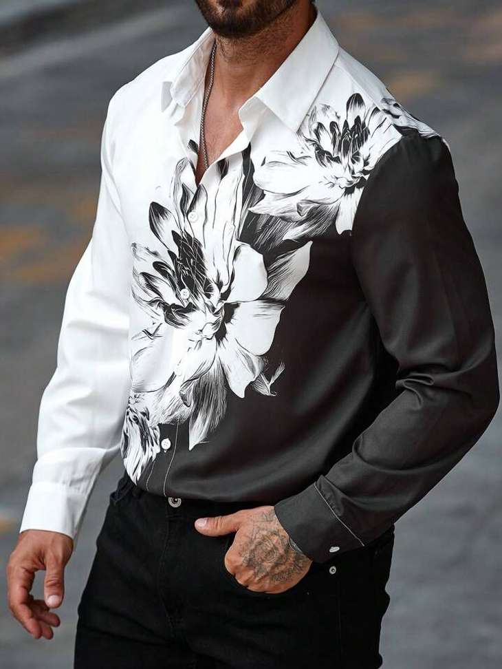 Shopsy fitoda fashion Men Self Design Casual Black, White Shirt - Image 4