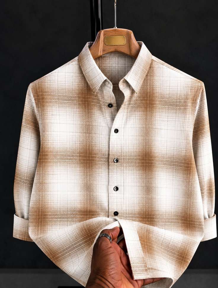 Shopsy USONA Men Checkered Casual Brown, White Shirt - Image 2
