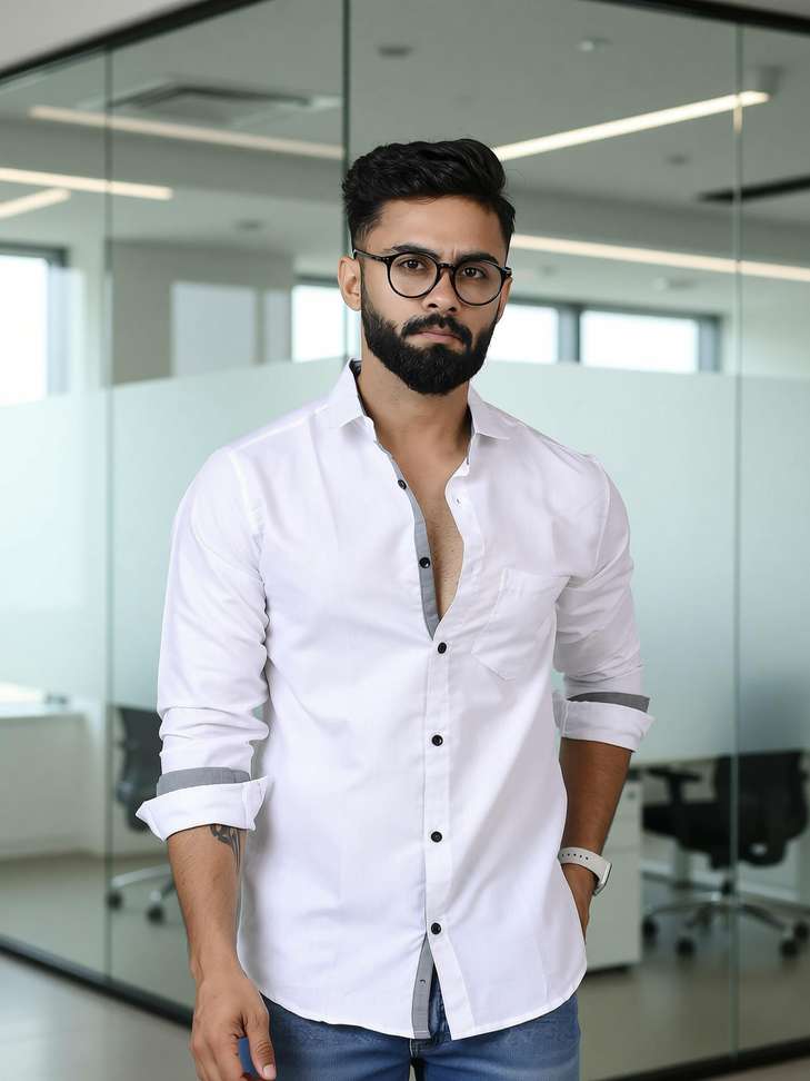 Blezza Men Solid Casual White Shirt