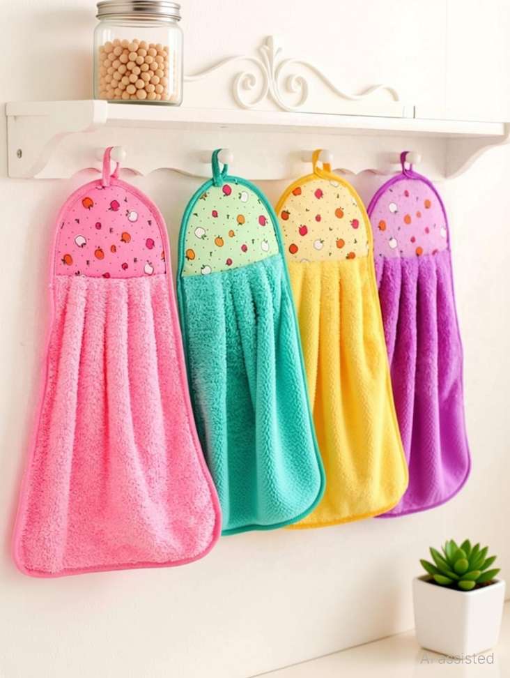 Outlay Home Microfiber Hand, Face ,Hanging towel set (Pack of 4, Multicolor)