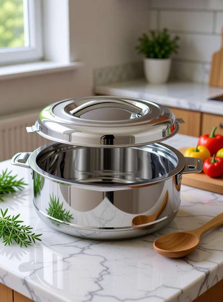 MITHALI Stainless Steel Casserole, Hot Pot, Silver Hot Box with Steel Lid Cook a...