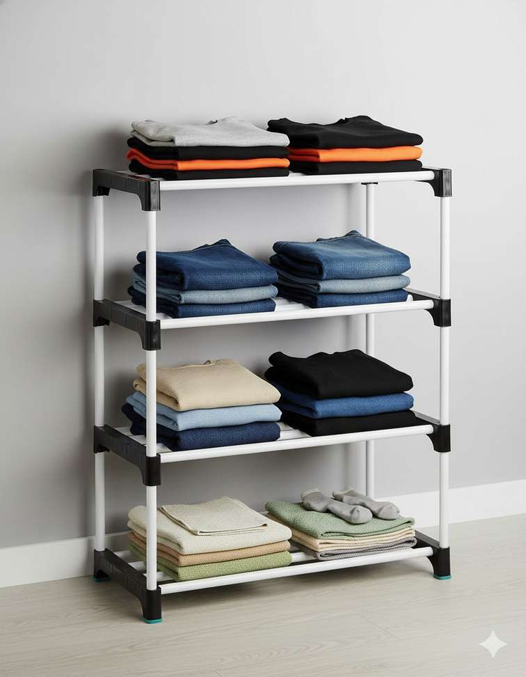 FurniGully Multipurposar Storage Rack 4 Row PP Collapsible Wardrobe ...