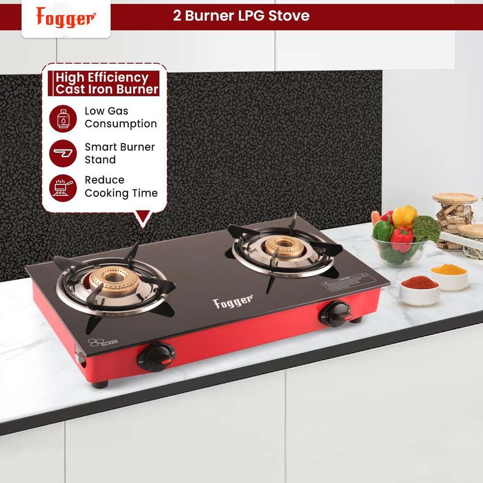 Shopsy Fogger Black Glass and Red Frame Iron Manual Gas Stove - Image 3