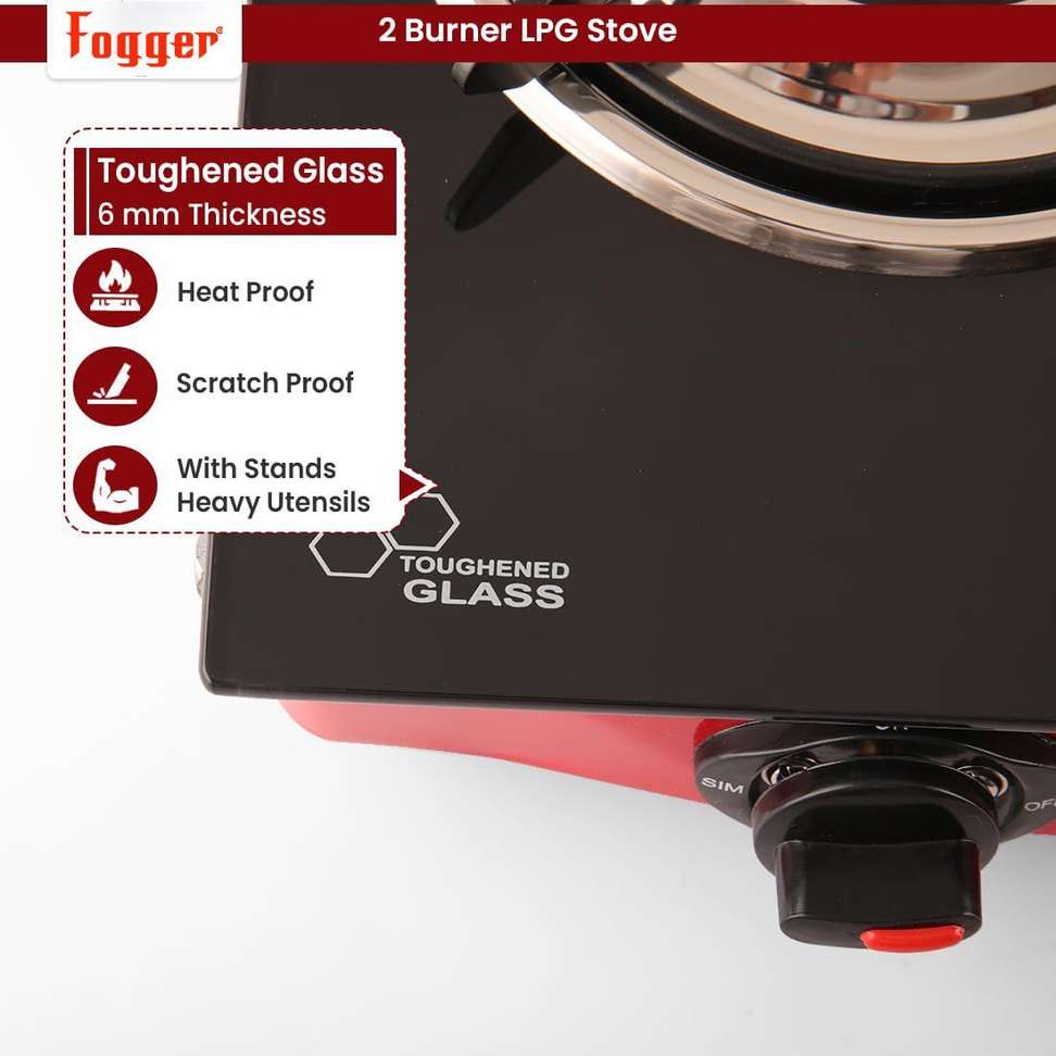 Shopsy Fogger Black Glass and Red Frame Iron Manual Gas Stove - Image 4
