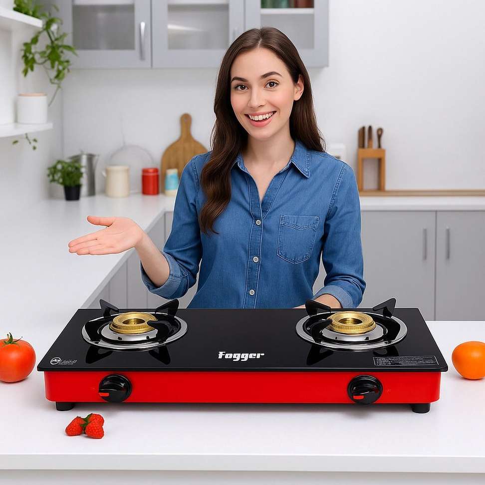 Shopsy Fogger Black Glass and Red Frame Iron Manual Gas Stove - Image 2