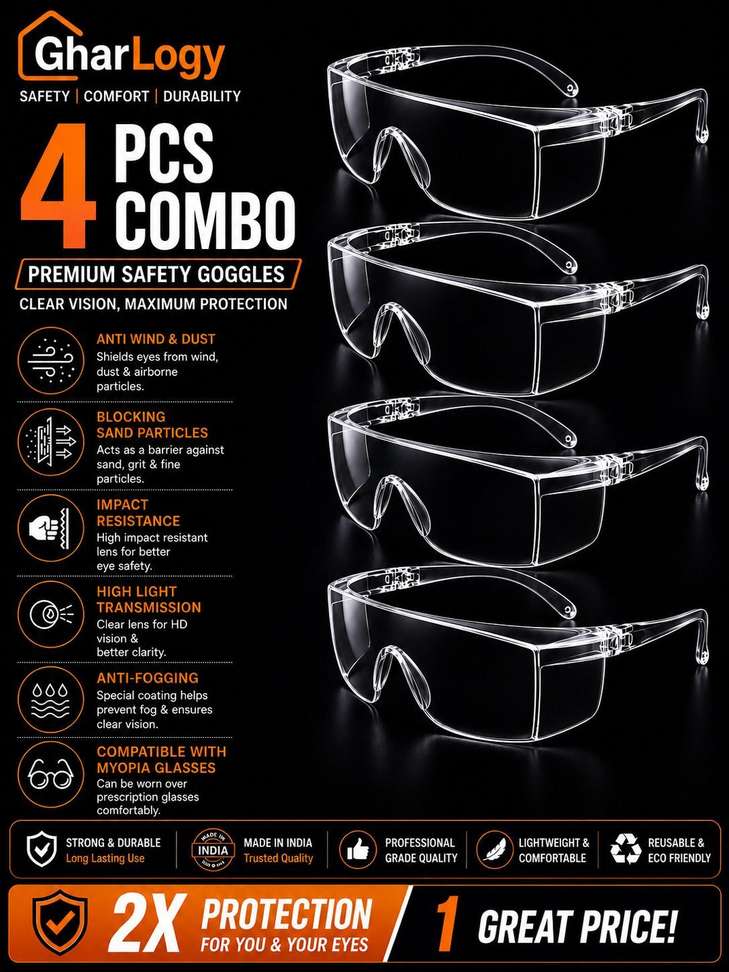 GharLogy Premium Transparent Protective /Safety Goggles Combo for Men/women Blowtorch, Laboratory, Power Tool, Welding, Wood-working Safety Goggle Price in India - Buy GharLogy Premium Transparent Protective /Safety Goggles Combo for Men/women Blowtorch, Laboratory, Power Tool, Welding, Wood-working Safety Goggle online at Shopsy.in - Image 2