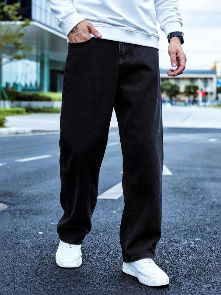 Zaysh Loose Fit Men Black Jeans