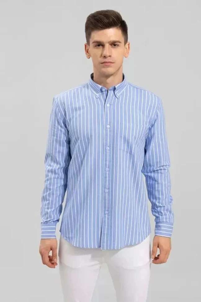 Shopsy VIHANI Men Striped Casual Light Blue Shirt - Image 7