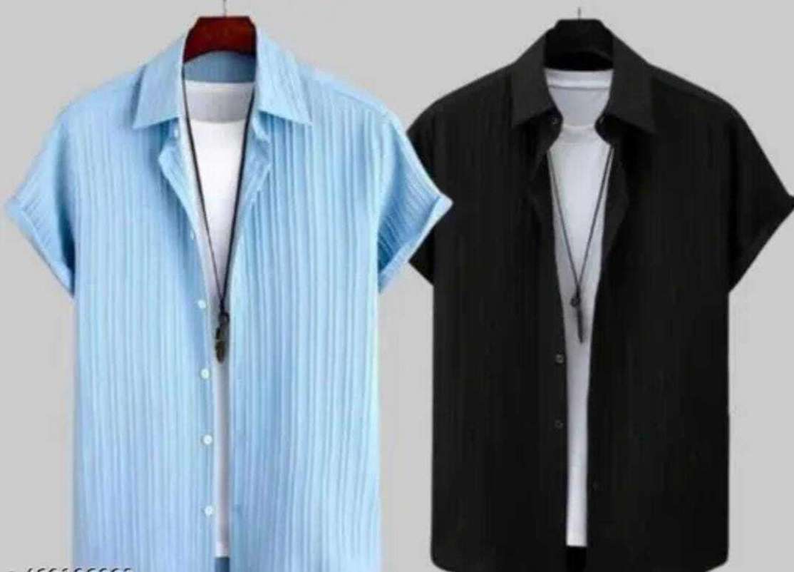Vrlooks Men Self‑Design Casual Light Blue‑Black Shirt – 67% Off Deal